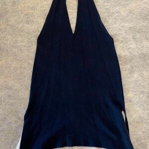 TSE Cashmere Layered Navy/White V Neck Halter Top, Sz S